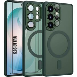 Coque + 2 Verres Trempés pour Samsung Galaxy S26 Ultra, avec Anneau Magnétique et Vitre Caméra - Vert Nuit - E.F.Connection