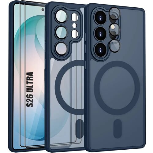 Coque + 2 Verres Trempés pour Samsung Galaxy S26 Ultra, avec Cercle Magnétique et Vitre Caméra - Bleu Marine - E.F.Connection