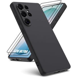 Coque + 2 Verres Trempés pour Samsung Galaxy S26 Ultra, Silicone Liquide Protection Slim Antichoc Anti-Rayures Noir - E.F.Connection