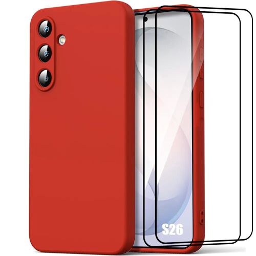 Coque + 2 Verres Trempés pour Samsung Galaxy S26, Protection Silicone Liquide Ultra Slim Souple Effet Mat Rouge - E.F.Connection