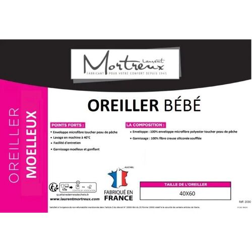 Oreiller Bébé Microfibre - 40x60 - Moelleux - Mortreux