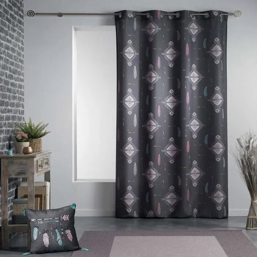 Rideau A Oeillets Plumes Ete Indien Anthracite