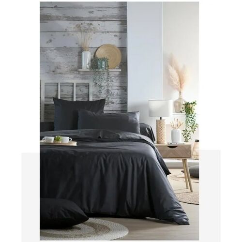 Housse De Couette En Percale De Coton Uni 260 X 240 Cm Elysée Anthracite
