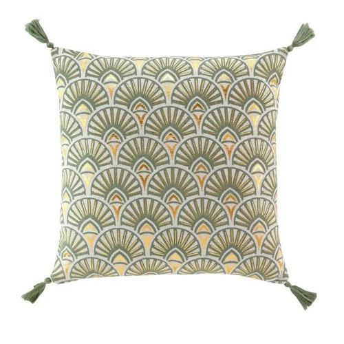 Coussin - Icarre - 45 X 45 Cm - Déhoussable - Vert - Imprimé Métallisé