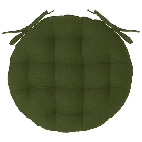 Galette De Chaise - Kaki - Ronde - 38 Cm - 100% Coton - Non Déhoussable