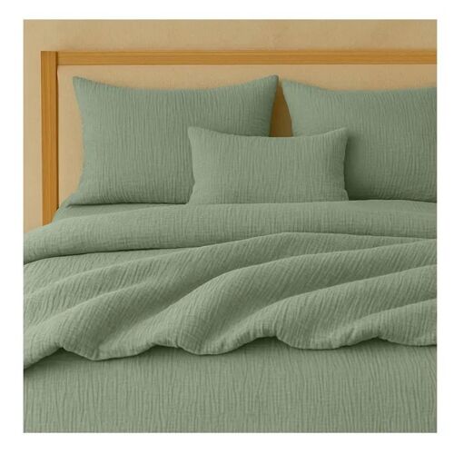 Drap-Housse 140 X 190 Cm Gaze De Coton Lavé Vert Clair