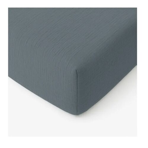 Drap-Housse 180 X 200 Cm Gaze De Coton Lavé Bleu Fonce