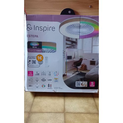 Ventilateur de plafond avec éclairage led, Cambil, D60cm, INSPIRE, bois et blanc