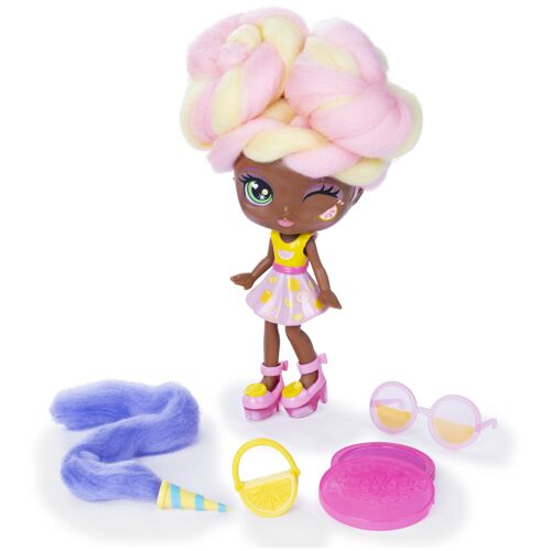Candylocks, Poupée Lacey Lemonade de 17 cm, Poupée barbe à papa de luxe à collectionner avec accessoires