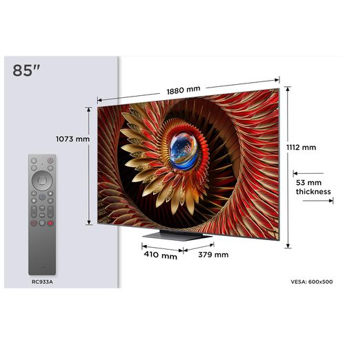 TCL 85C89K TV 85" 4K Ultra HD Smart TV Wifi Noir 5000 cd/m²