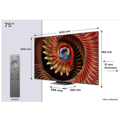 TCL 75C89K TV 75" 4K Ultra HD Smart TV Wifi Noir 4500 cd/m²