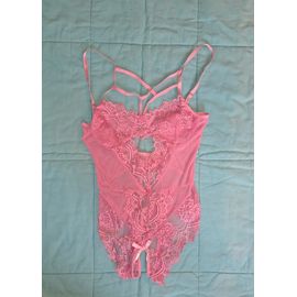 Body En Dentelle Rose Ouvert En Sexy Sm Taille Unique Femme Lingerie Sous Vêtement -