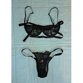 Ensemble Lingerie Sexy En Dentelle Noir Soutien Gorge À Armature Réglable + Culotte String Tanga Élastique Sm Taille Unique Femme Lingerie -