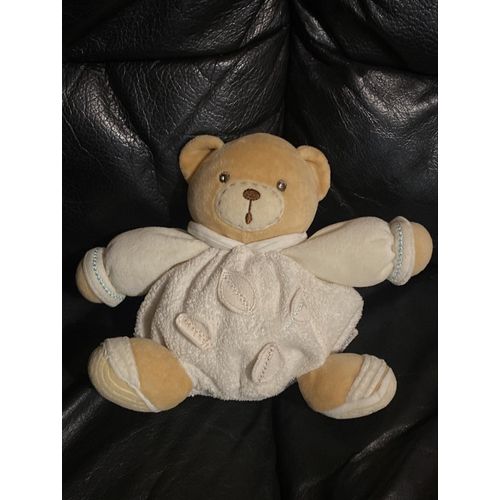 DOUDOU PELUCHE BOULE KALOO OURS ECRU BLANC FEUILLE 18CM