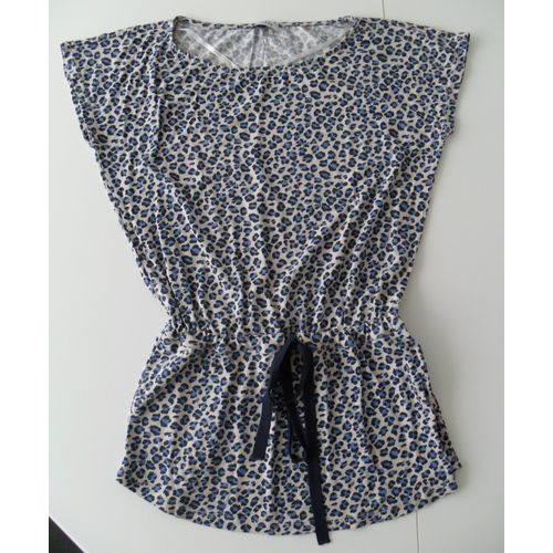 T-Shirt À Lien Imprimé Guépard Bleu, Noir Et Beige. Pimkie. Taille M/38