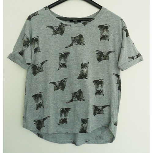 T Shirt Gris Imprimé Chats. Jennyfer. Coton. Taille 38 / 40