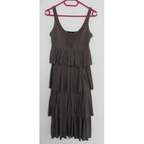 Robe À Volants. Sans Manche. Marron. Taupe. Sequins. Jennyfer. Viscose. Taille 36