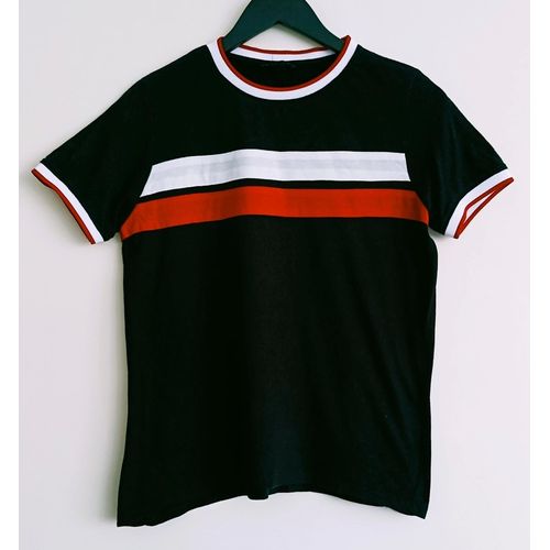 T Shirt Noir A Rayures Blanches Et Rouges. Jennyfer. Taille 38