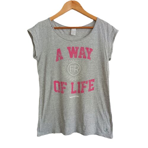 T Shirt Gris Inscription Rose Et Blanche. Domyos. Coton. Viscose. Taille 36