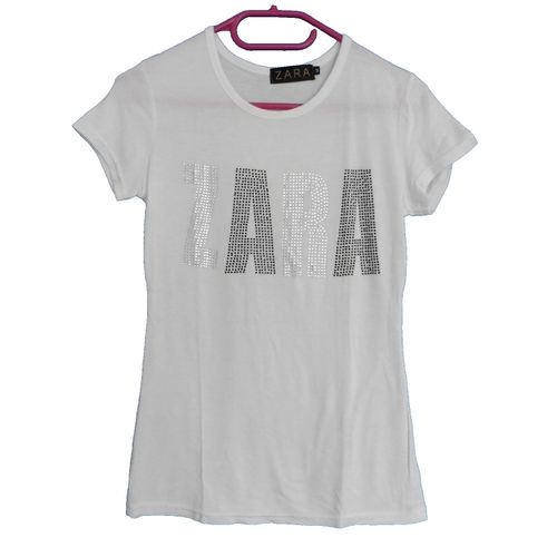 T-Shirt Blanc A Strass. Zara. Taille 38