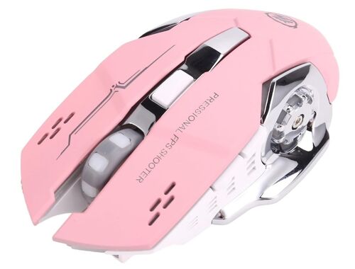 Souris Gamer, USB/Bluetooth, Rechargeable, DPi réglable, RVB 7 Couleurs, Rose - TCC-Shop