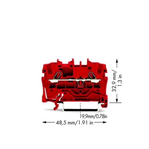 Borne de passage - WAGO - 2002-1203 - 5.20 mm - ressort de traction - rouge