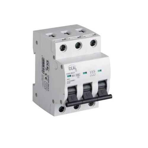 Disjoncteur 3P 63A - Protection surintensité - Rail TH35 - Blanc KL-23170