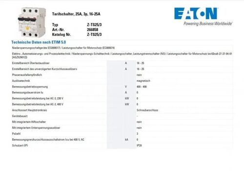 Disjoncteur - EATON - Z-TS25/3 - 25 A - 3 broches - Magneto-thermique