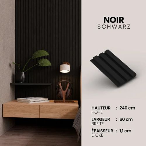 Panneau Acoustique 11mm - Noir Mat - Feutrine Noire - 240x60cm - Lot de 4