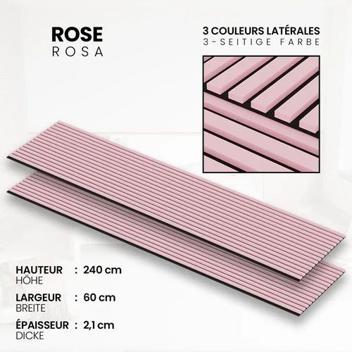 Panneau Acoustique 21mm - Rose - Feutrine Noire - 240x60cm - Lot de 2