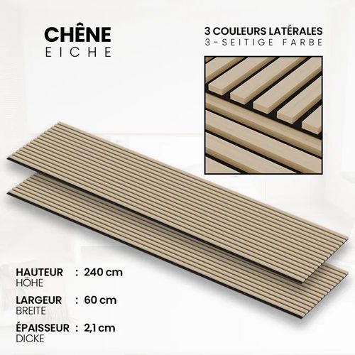 Panneau Acoustique 21mm - Chêne - Feutrine Noire - 240x60cm - Lot de 2