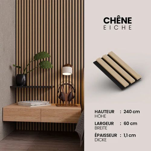 Panneau Acoustique 11mm - Chêne - Feutrine Noire - 240x60cm - Lot de 4