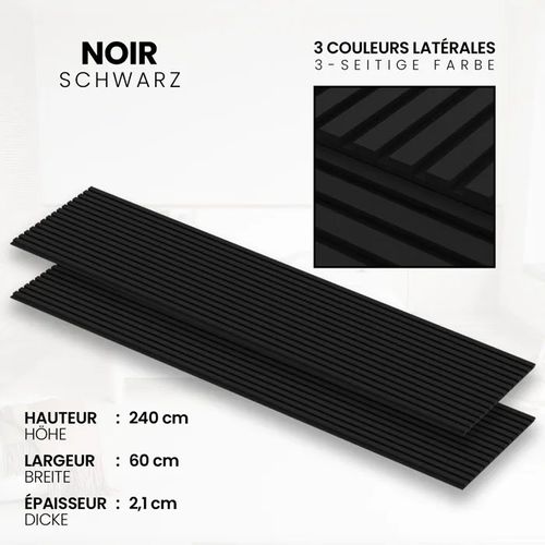 Panneau Acoustique 21mm - Noir Mat - Feutrine Noire - 240x60cm - Lot de 2