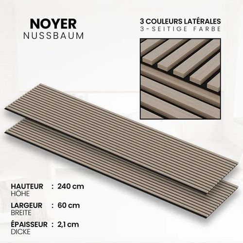 Panneau Acoustique 21mm - Noyer - Feutrine Noire - 240x60cm - Lot de 2
