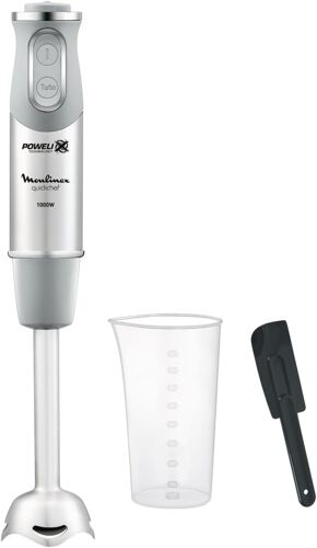 Quickchef DD65ADES Mixeur plongeant + spatule, pied métallique, 1000 W, 10 vitesses, verre doseur 800 ml, lames Powelix, gris