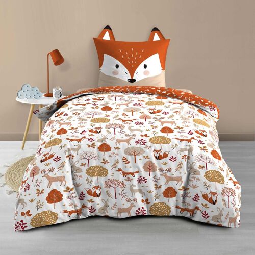 Parure de lit enfant réversible en coton motif renard et nature coton