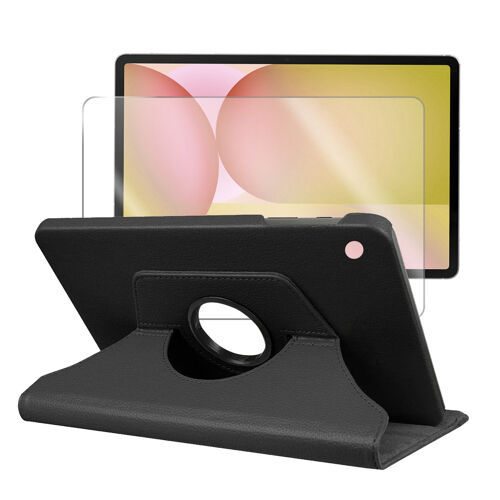 Verre trempé + Coque rotatif en simili cuir compatible pour Samsung Galaxy Tab S10 FE+ Plus SM-X620, SM-X626, SM-X626B 13.1"" - Noir - Visiodirect -