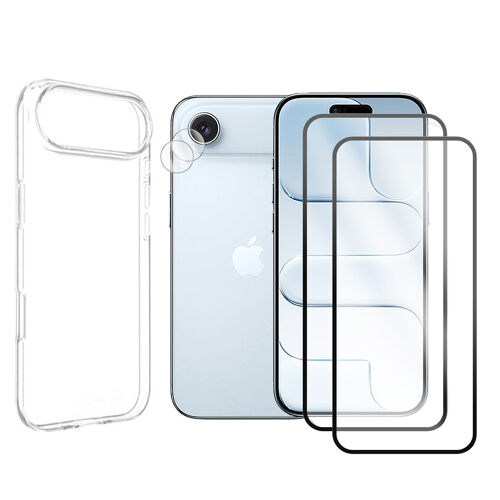 Lot de 2 Verre Trempé pour Iphone Air 17 Slim 6.5"" A3517, A3260, A3518, A3516 + Lot de 2 Verre Trempé Caméra Arrière + Coque souple silicone transparente - Visiodirect -