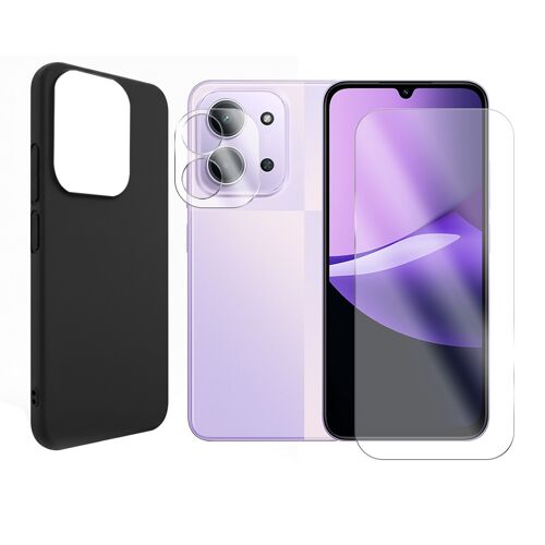 Verre Trempé pour Xiaomi Redmi 15C 4G 6.9"" / Xiaomi Redmi 15C 5G/ Xiaomi Poco C85 5G + Verre Trempé Caméra Arrière + Coque Noir silicone souple - Visiodirect -