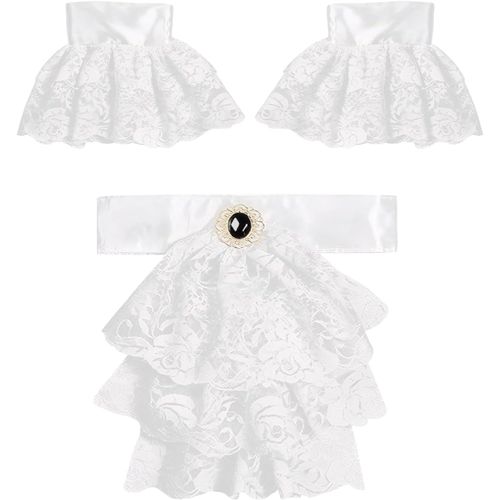 Jabot En Dentelle, Avec 2 Poignets, Couleur Blanche, Vampire Noble, Steampunk, Accessoire De Costume Gothique, Pour Carnaval, Halloween, Fête À Thème