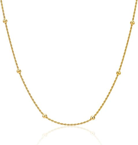 Collier Femme, Chaine Argent 925 Plaqué Or 18k, Collier Sans Pendentif, Chaîne Cordon Et Boules, Chaine Réglable 42 Cm, Bijoux Femme Hypoallergéniques Fait Main En Italie, Boite À Bijoux Incluse