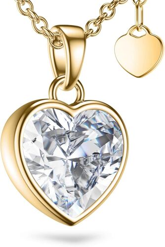Collier C?ur Femme Or (Argent 925 Plaqué Or) Zircon Pendentif Coeur | Idée Cadeau Femme Anniversaire | Boîte À Bijoux Avec Message *Je T¿Aime* | Chaîne Longeur 45-50cm | Cadeau D'amour