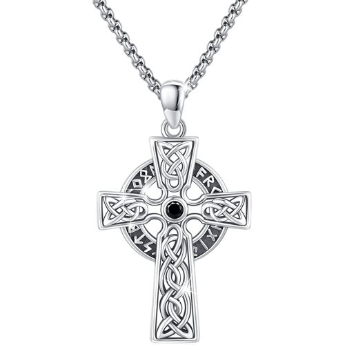 Collier Avec Croix Viking Pour Homme Et Femme, En Argent Sterling 925, Amulette N?ud Celtique, Pendentif De Protection Nordique 50 + 5 Cm, Bijou Mystique
