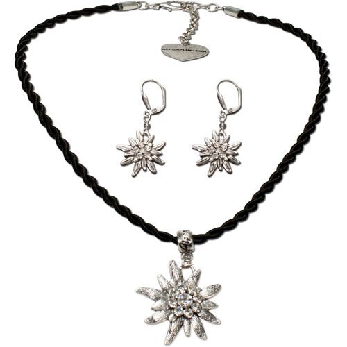 Parure De Bijoux Avec Collier Et Boucles D'oreilles Pendantes Edelweiss En Strass Collier Et Boucles D'oreilles Pour Femme Collier Avec Pendentif En Forme D'edelweiss En Strass Pour Chemisier
