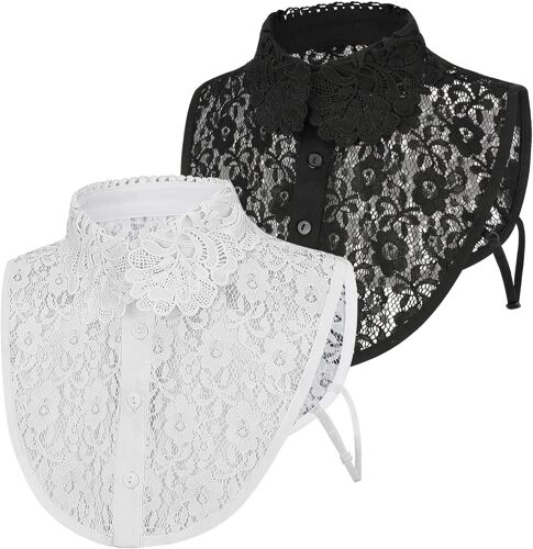 2 Pièces Col Amovible Femme, Collier Faux Chemisier Détachable Demi-Chemise Dickey, Blouse Col Femme (Blanc Et Noir)