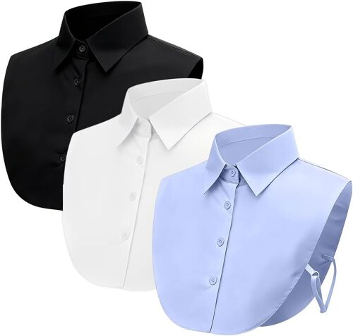 Faux Col Femme, 3 Pièces Faux Col Chemise Amovible Plastron Femme, Col Amovible F Emme, Faux Collier Détachable Pour Homme, Blanc, Noir, Bleu