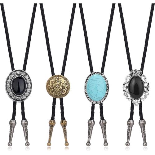 4 Pièces Cravate Et Collier Western Cowboy En Cuir Costume Halloween Accessoires À La Main