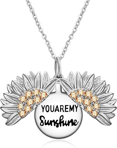 Collier You Are My Sunshin Argent Sterling 925 Pendentif Tournesol Médaillon Avec Message Caché Bijoux Cadeaux Pour Femmes Filles