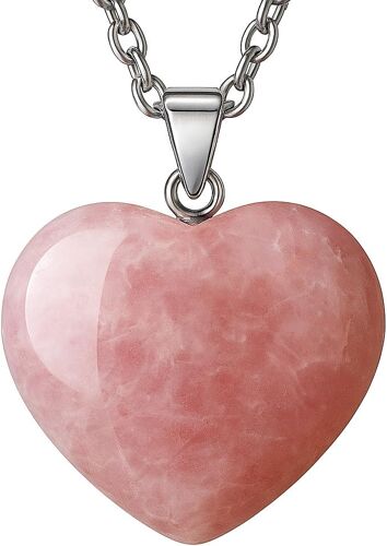 Quartz Rose Naturel, C?ur Pendentif, Collier En Cristal De Quartz Avec Cristaux De Guérison, Pour Femmes, Cadeau De Fête Des Mères, Pierres Précieuses, Amour, Collier En Acier Inoxydable, 50 Cm,