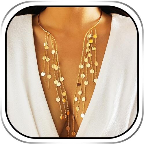 Collier Bohème À Paillettes Dorées Pour Femme, Taille Unique, Paillettes, Pas De Gemme